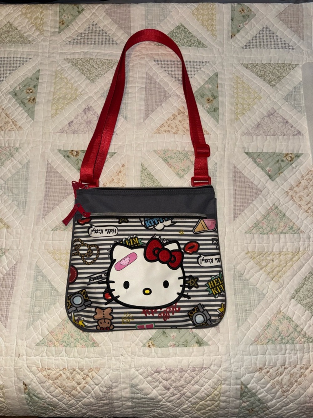 Hello Kitty Crossbody Bag | Sanrio Striped Graphic Purse | Y2K Kawaii adj Strap